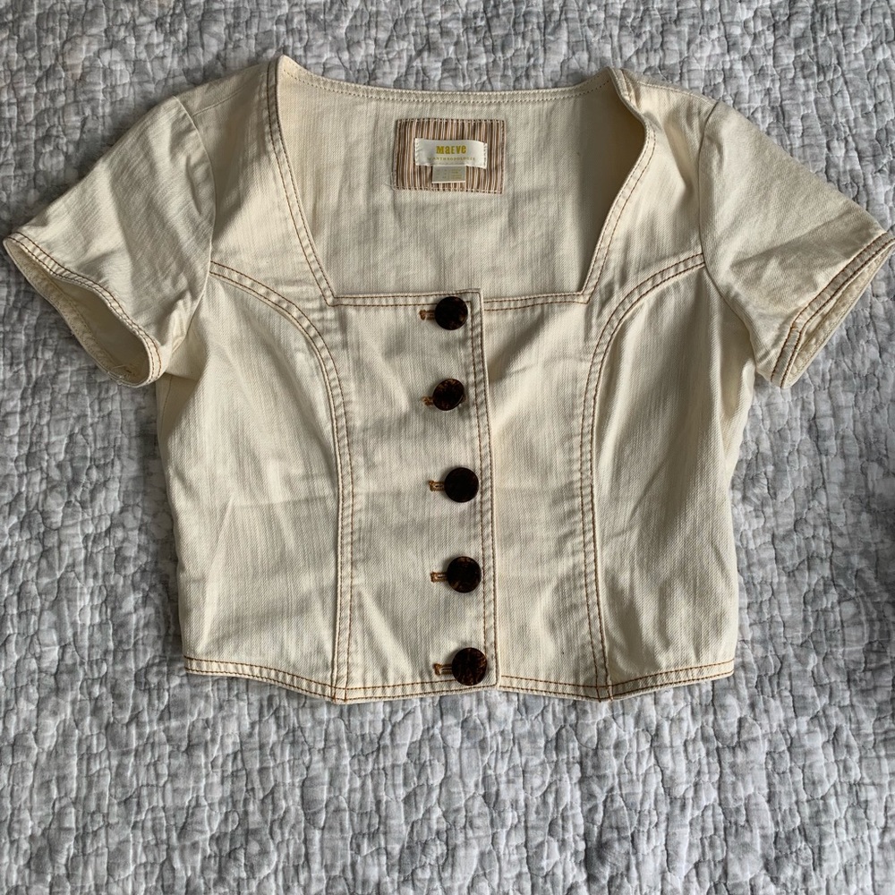 Anthropologie cream colored denim crop top